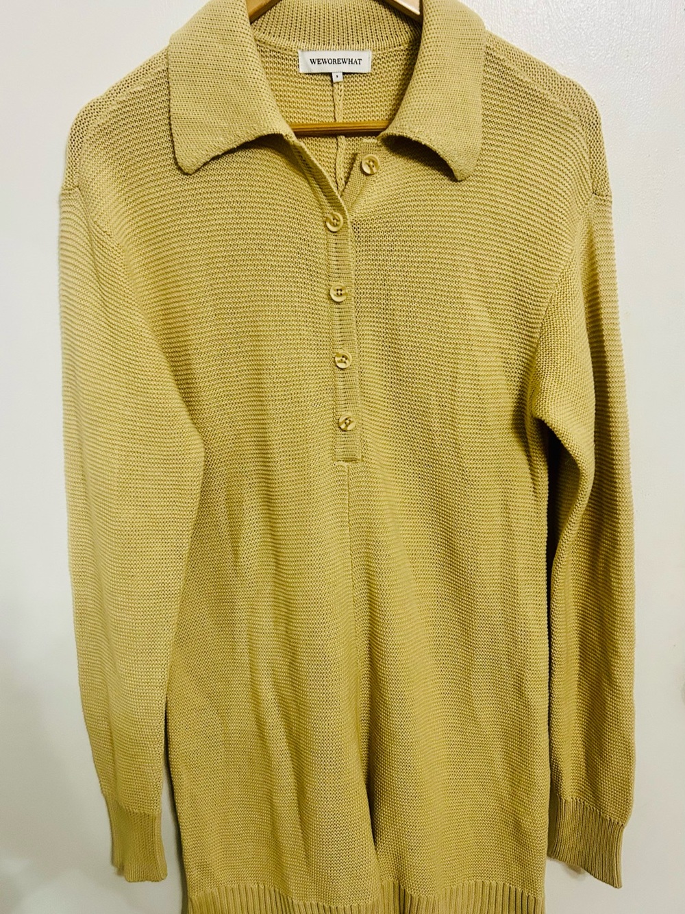 WeWoreWhat Ochre Button-Front Polo Knit